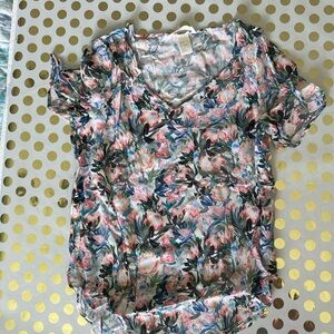 H&M Tan and Brown Ruffled Short Sleeve Blouse